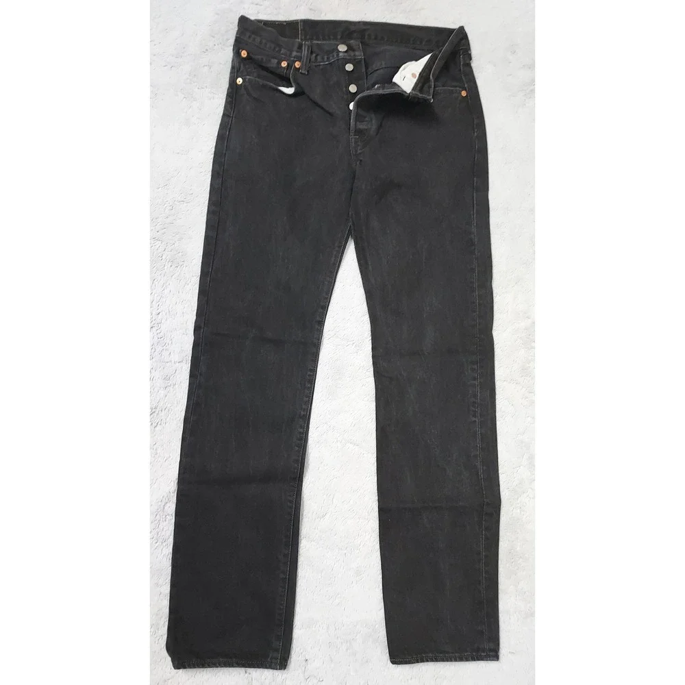Levis 501 Jeans Mens 32x34 Original Fit Button Fly Black Denim Straight Leg EUC
